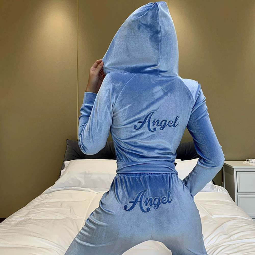 ZARA Women Long Sleeve Hoodie Sweatpants Letter Embroidery Fleece Two Piece Set